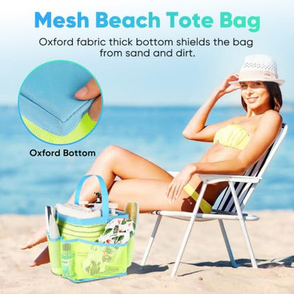 EUDELE Mesh Shower Caddy Portable, 8-Pocket Large Capacity, Quick Dry, Easy Clean, Ideal for Beach, Swimming, Gym, Travel - color: Fluorescent Green-Light Blue