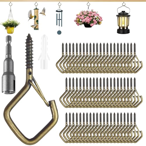 62 PCS Metal Bronze Eye Screw Hooks for Hanging Heavy Duty.Windproof Ceiling Hooks for Hanging Plants,Cup,Wind Chime,Bird Feeders,Christmas String Lights at Indoor&Outdoor 2.2 Inch - color: Bronze, size: 62Pcs