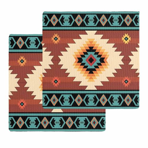 Native American Southwest Dish Towels Waffle Kitchen Towels Set, Absorbent Quick Drying Towel Cleaning Western Boho Tribe Hand Towels for Bathroom 2 Pack Dish Cloths 12"x12" - color: Classickon57596, size: 2PCS-12x12in