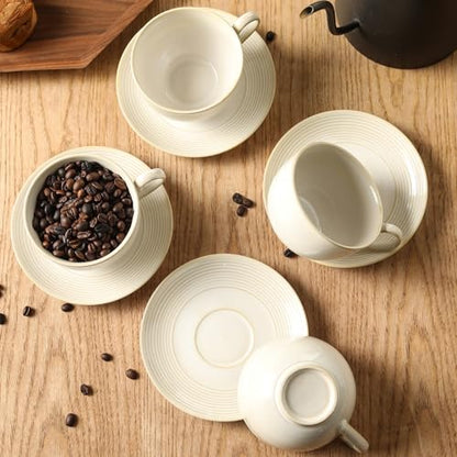 12Oz Coffee Cups with Saucers, Ceramic Espresso Cup Set of 4, Cappuccino Cups Set, Tea Mugs and Saucer, Microwave Dishwasher Safe Drinkware for Home, Cafe, Housewarming Gifts - color: B - 12oz