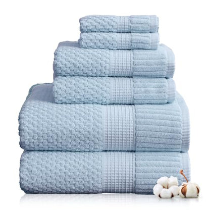 100% Cotton 6 Piece Bath Towel Set | Blue Towels | Oeko‑TEX Standard 100 | Soft & Absorbent, Quick‑Dry | Trinity Collection - Chambray Blue - color: Chambray Blue, size: 6 Piece Set