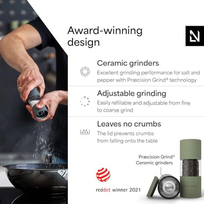 LARS NYSØM Salt and Pepper Grinder Set, Manual Salt and Pepper Mills with Adjustable Ceramic Grinder, Design Spice Shaker Set (Sage Green) - color: Sage Green
