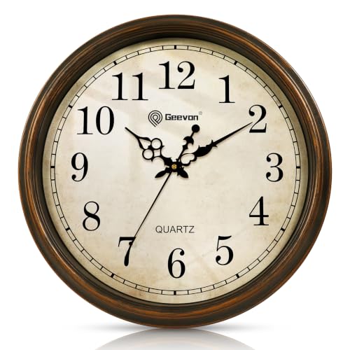Geevon Vintage Brown Wall Clock Silent Non Ticking 18 in Quality Quartz Battery Operated Round Decorative Easy to Read for Kitchen,Office,Bedroom,Living Room Decor - color: Brown 1, size: 18 IN