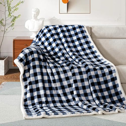 BEAUTEX Christmas Sherpa Fleece Twin Blanket Soft Warm Buffalo Plaid | Plush Blanket & Throw, Winter Cozy Fuzzy for Couch, Sofa, Bed (Navy, 60" x 80") - color: Navyblue, size: Twin-60"x80"