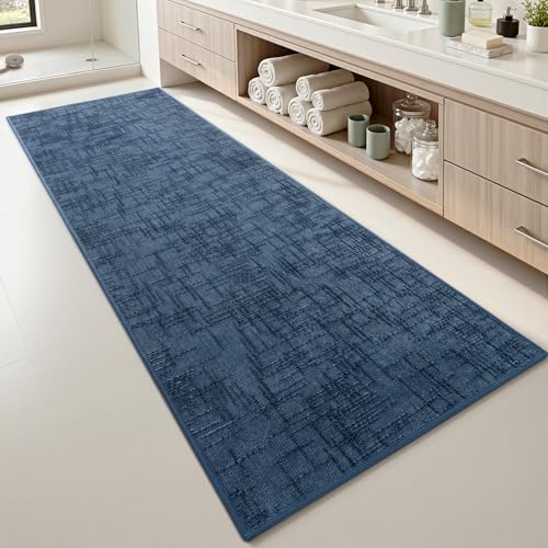 AMOAMI Bath Mat Non Slip Super Absorbent Quick Dry Bath Mats for Bathroom Floor Rubber Backing Washable Bathroom Rugs Modern Woven Jacquard Mat, Beside Tub Bath Rugs, 2' x 6', Blue - color: Blue, size: 2' x 6'
