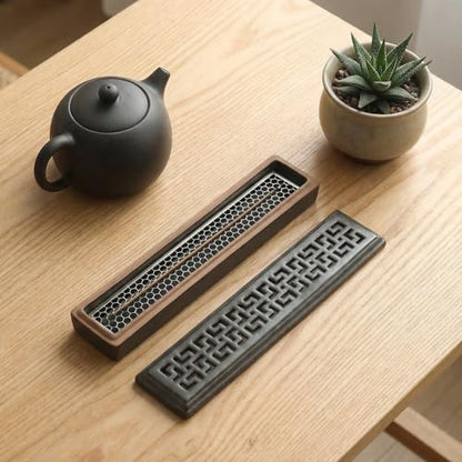 CEREMONY Incense Holder for Sticks, Ceramic Insence-Stick Holder Ash Catcher, Incense Holder Timkburner for Meditation Yoga Spa Room Incense Holder (Mesh-Brown) - color: Mesh-brown