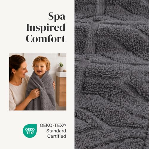 Modern Threads 6 Piece Cotton Bath Towel Set – Ultra Soft 550 GSM Towels – Bathroom Set with Hand Towels and Washcloths – Geometric (Charcoal) - color: Charcoal, size: Standard, style: Geometric