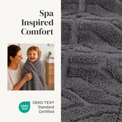 Modern Threads 6 Piece Cotton Bath Towel Set – Ultra Soft 550 GSM Towels – Bathroom Set with Hand Towels and Washcloths – Geometric (Charcoal) - color: Charcoal, size: Standard, style: Geometric