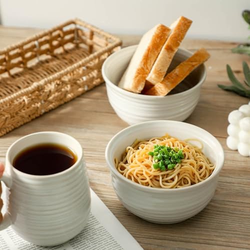 Ceramic Soup Bowls Set of 6, 20 Ounce Deep Creamy White Cereal Bowls, Microwave & Dishwasher Safe, Perfect for Oatmeal, Pasta, Salad, Dessert & Breakfast - color: White, size: 20 Ounce