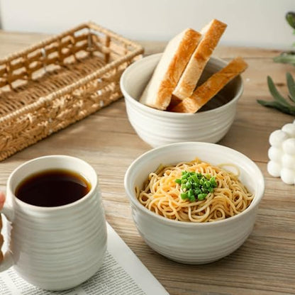 Ceramic Soup Bowls Set of 6, 20 Ounce Deep Creamy White Cereal Bowls, Microwave & Dishwasher Safe, Perfect for Oatmeal, Pasta, Salad, Dessert & Breakfast - color: White, size: 20 Ounce