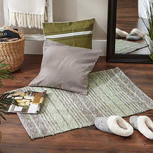 DII Woven Rag Rug Collection Recycled Yarn Variegated Rustic Stripe, 2x3', Artichoke - color: Artichoke