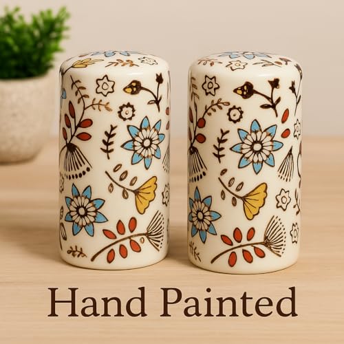 Country Floral Salt and Pepper Shakers, Unique Flower S&P Shaker Set | Hand-Painted Decorative & Functional Kitchen Decor