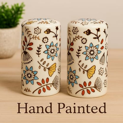 Country Floral Salt and Pepper Shakers, Unique Flower S&P Shaker Set | Hand-Painted Decorative & Functional Kitchen Decor