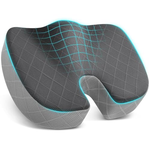 Office/Car Seat Cushion, Non-Slip Sciatica & Back Coccyx Tailbone Pain Relief Chair Pad, Memory Foam Butt Pillow for Computer Desk, Wheelchair, Driving (Black&Grey) - color: Dark&light Grey, size: Large