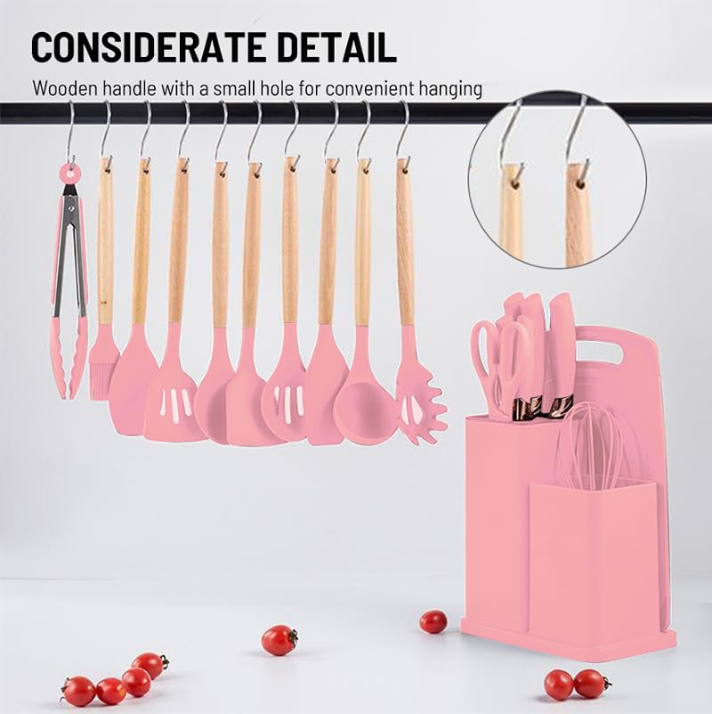 Kitchen Utensil Set with Holder – 19-Piece Silicone Cooking Tools with Stand | Heat Resistant, Non-Stick, BPA-Free | Cooking Utensils for Home & Professional Use