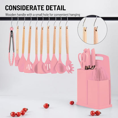 Kitchen Utensil Set with Holder – 19-Piece Silicone Cooking Tools with Stand | Heat Resistant, Non-Stick, BPA-Free | Cooking Utensils for Home & Professional Use