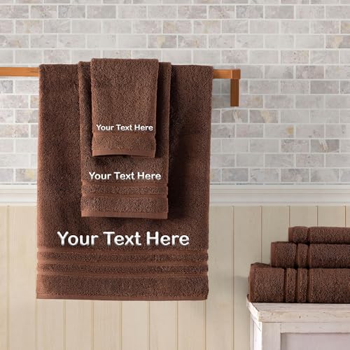 Hawmam Linen Personalized Towels - Customized Turkish Cotton Towel Set, Monogrammed Towels with Initial, Name & Embroidery, Idea for Weddings, Bridal Showers, Anniversaries, for Couples - Brown - color: Brown