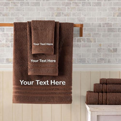 Hawmam Linen Personalized Towels - Customized Turkish Cotton Towel Set, Monogrammed Towels with Initial, Name & Embroidery, Idea for Weddings, Bridal Showers, Anniversaries, for Couples - Brown - color: Brown