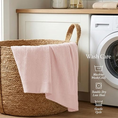 Threadmill Cotton King Blanket, Herringbone, 106x92 in, All-Season | 100% Cotton, Herringbone Pattern, 106x92 in, Breathable, Moisture-Wicking, All-Season, OEKO-TEX Certified, Machine Washable - color: English Rose, size: King (106" x 92")