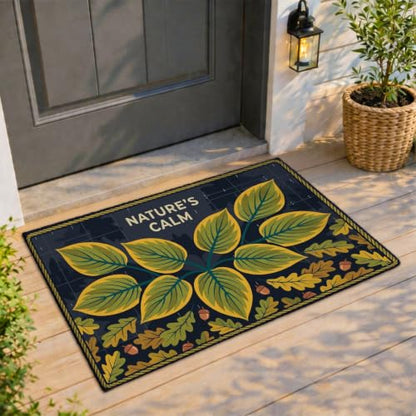 Leaves Welcome Door Mat, Nature Seasonal Acorns Oak Fall Green Skid Resistant Decorative Doormat for House Office Outside Inside Entrance Decor 29x17 Inch