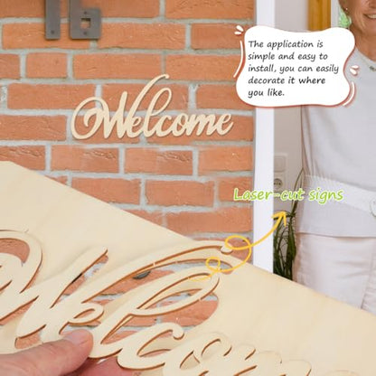 iplusmile 20Pcs Wooden Welcome Sign Wall Decor, Wood Cutout Hanging Art Sign Rustic for Front Door Gallery Home Apartment Kitchen Party Garden Farmhouse Porch, 11.2x4.5 Inch