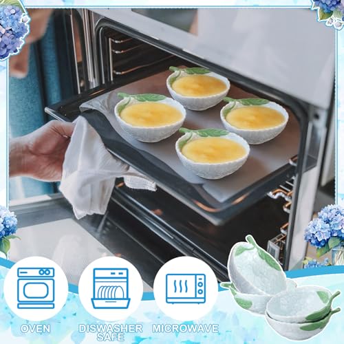 LemonRoad 4 Pcs Hydrangea Bowls Set Ceramic Floral Ramekins Dinnerware Spring Summer Tableware Appetizer Bowls Decorative Dinner Birthday Party Tableware for Baby Shower Party Supplies