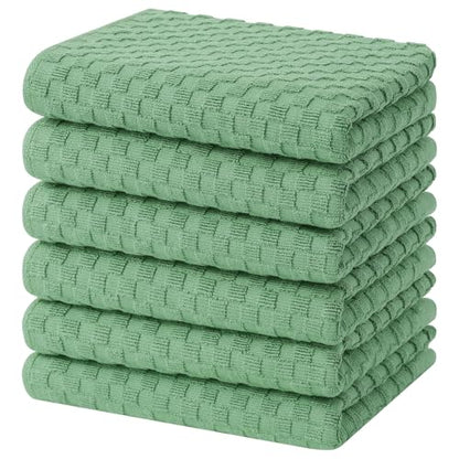 Homaxy 100% Cotton Terry Kitchen Towels(15" x 25", 6 Pack), Grass Green | Soft and Super Absorbent Dish Towels, 380 GSM Reusable Tea Towel with Hanging Loop, Pineapple Grid Designed - color: Grass Green, size: 15 x 25 - 6 Pack