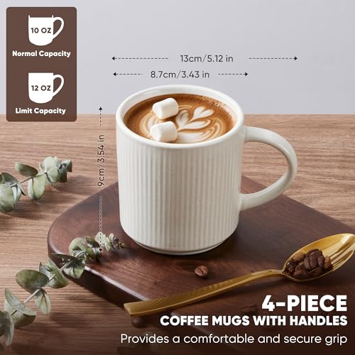 E-far Coffee Mugs Set of 4, 12 oz Stoneware Coffee Cups with Handle for Latte, Tea, Cocoa, Milk, Modern Ribbed Ceramic Mugs for Man Woman, Microwave & Dishwasher Safe, Speckled White - color: Speckled White