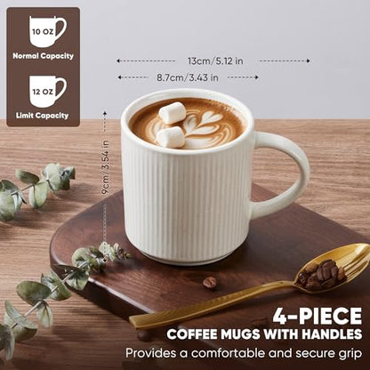 E-far Coffee Mugs Set of 4, 12 oz Stoneware Coffee Cups with Handle for Latte, Tea, Cocoa, Milk, Modern Ribbed Ceramic Mugs for Man Woman, Microwave & Dishwasher Safe, Speckled White - color: Speckled White