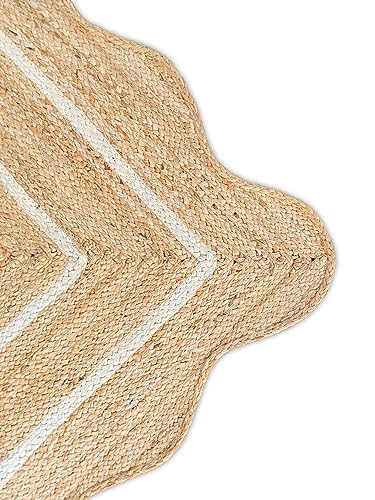 Wave Scalloped Natural Jute Runner, Off White (2'6"x20'): Boho Farmhouse Entryway Scallop Rug - color: Off White, size: 2'6"x20' (Runner)