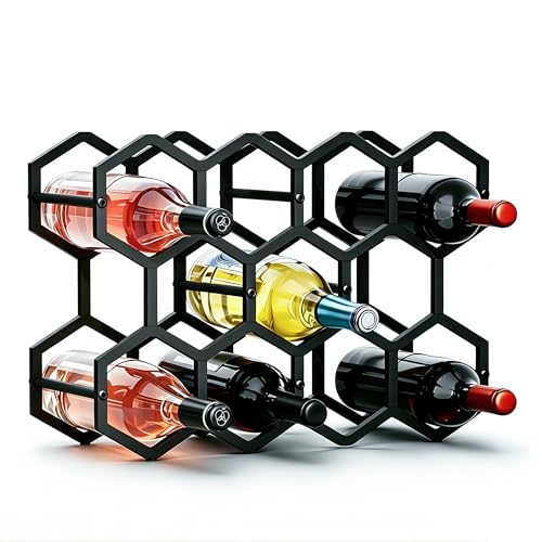 3-Tier Hexagon Metal Countertop Wine Rack, 11 Bottles Tabletop Wine Bottle Holder Stand for Cabinet Pantry, Indoor Outdoor Home Bar Storage Organizer - size: 3-Tier Hexagon Black