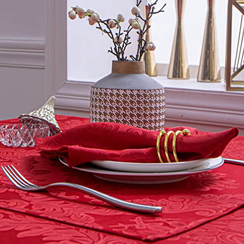 Red Jacquard 17x17 Square Polyester Cloth Napkins Set of 8 | Waterproof, Stain Resistant, Shrink Proof, Washable, fabric, Outdoor, Dining, Wedding, Kitchen, Party, Banquet, Reusable - color: Red