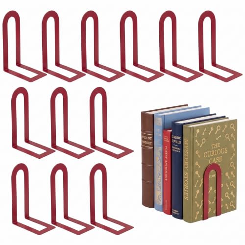 Sanwarm Bookends, 12 Pcs, Metal, for Home Office Desk Shelves Red Modern | Decorative Book Ends Non-Skid Book Stoppers Holder 6 Pair Gifts for Reading Enthusiasts Library Decor - color: Red, size: 12Pcs (6"H x 3.75"D x 3.5"W)