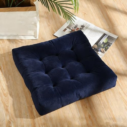 Square Floor Pillow Cushion, 22x22 Inch Meditation Pillow, Navy Blue | Thick Tufted, Soft Velvet Seat Cushion, for Yoga, Gaming, Reading, Living Room, Tatami, Chair - color: Navy Blue