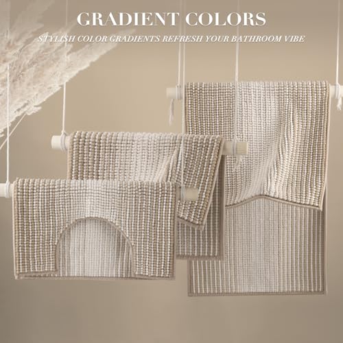 Bathroom Rugs Sets 3 Piece, Toilet Rugs U-Shaped Contour Bath Mat Set, Striped Absorbent Non Slip Chenille Shower Mat, Light Taupe - color: Taupe, size: 20"x32"+16"x24"+U Shape 20"x24"