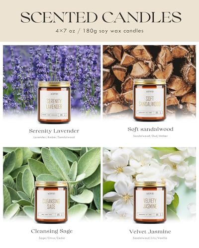 AOOVOO Candle Set - 4PC Scented Candles, 28 oz Soy Candles, Soy Candle for Home Scented, Lavender/Sandalwood/Jasmine/Sage - style: Lavender/Sandalwood/Jasmine/Sage