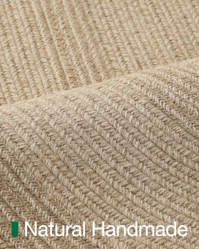 LUMI 4' Round Natural Jute Area Rug, Braided Farmhouse Rug - color: Beige-round, size: 4'x4'