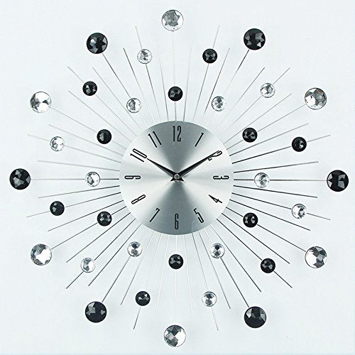 Timelike Modern 3D Crystal Wall Clock - Celebration Decorative Metal Wall Clock, Silver Mirror Sparkling Bling Diamond-Studded Wall Decor Clock Ideal for Living Room Bedroom Office (Black) - color: Black-50cm