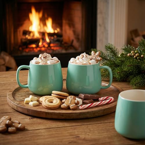 Teocera Coffee Mugs Set of 4-12oz Chip-Resistant Ceramic Cups with Ergonomic Handle | Dishwasher & Microwave Safe Mint Green Mugs | Keeps Beverage Hot, Perfect for Family Kitchen & Holiday Gifts - color: Mint Green