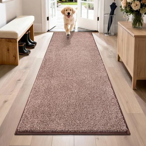 PURRUGS Hallway Runner Rug, 31.5" x 70", Brown-Light Cream | Machine Washable, Non-Slip, Waterproof TPR Backing, Super Absorbent, Low Profile, For Hallway, Kitchen, and Entryway - color: Brown-light Cream, size: 31.5" X 70"