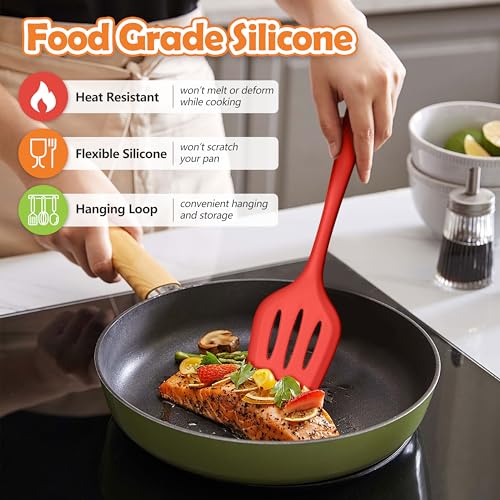 LIANYU 14 Pcs Silicone Kitchen Cooking Utensils Set with Holder, Colorful | 446°F Heat Resistant Silicone Cooking Utensils Spatula Set, Non-Stick & Dishwasher Safe Cooking Tools, Comfort Grip Handle - color: Colorful