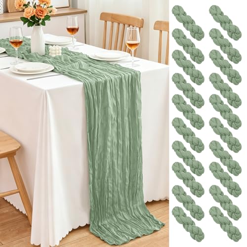 20 Pack Sage Green Cheesecloth Table Runner, 17x108 Inch Semi Sheer Boho Gauze Cheese Cloth Fabric Table Runners for Wedding Party Baby Shower Birthday Garden Farmhouse Table Decor - color: Sage Green, size: 20 Pack