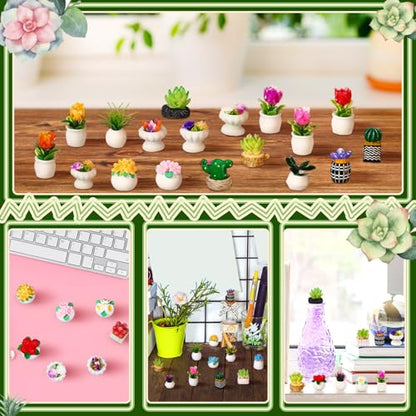 30 Pcs Miniature Plants Accessories Mini Artificial Potted Flower Tiny Resin Greenery Cactus Figurine for Desktop Gift DIY Garden Bonsai Micro Landscape Decoration(Plants) - style: Plants
