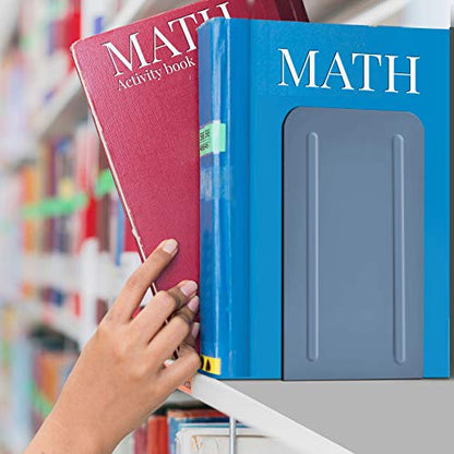 Acrimet Bookends for Shelves, Non-Skid Book Holder, Heavy Duty Book Stopper, Steel Metal Book Ends Storage for Home, Library, 6 7/8" H x 4" W x 4 1/2" D (Blue) (1 Pair / 2 Pieces)
