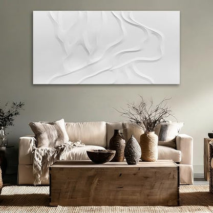 ZUNARE Hand-Painted White Abstract Wall Art for Living Room 24x48 Inch - color: White, size: 48"L x 24"W