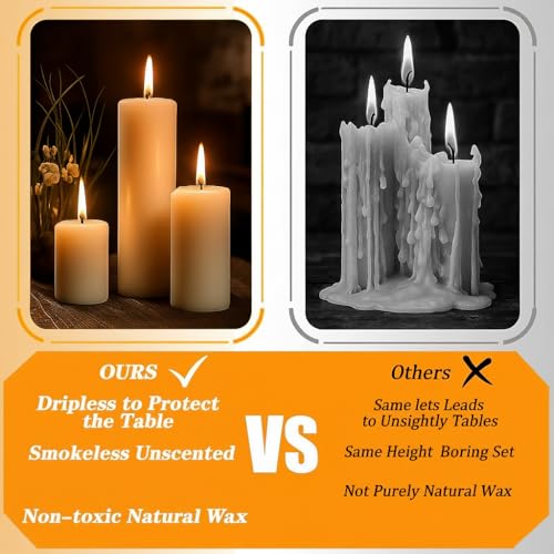 Ivroy Pillar Candles Bulk Set of 18，Hurricane Candles，3 Different Lengths 2 x 3/6/8 Inch (6 Each)，Dripless Unscented Smokeless，Gives You a Better Atmosphere When Organizing an Event Party. - color: 18 Flat-top, size: 2 x 3/6/8 Inch