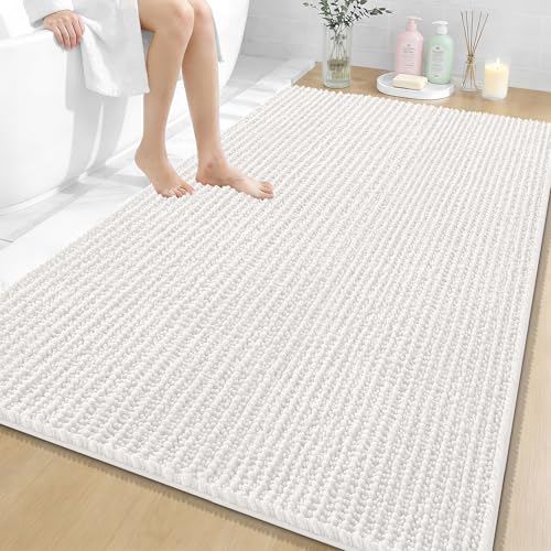 OLANLY Large Bathroom Rugs 59x35, Thick Soft Absorbent Chenille Bath Rugs | Ivory, Quick-Drying Rubber Backing, Shaggy Bath Mat, Machine Washable for Floor, Tub and Shower, Home Decor Accessories - color: Ivory, size: 59" x 35"
