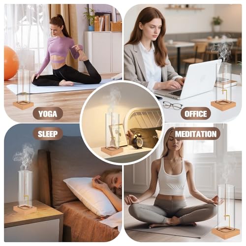Incense Holder for Sticks: Incense Stick Holder with Wood Base | Top Side Burning Design Extends More Time -Removable Ash Collection Glass - Installation-Free - for Yoga Home Decor