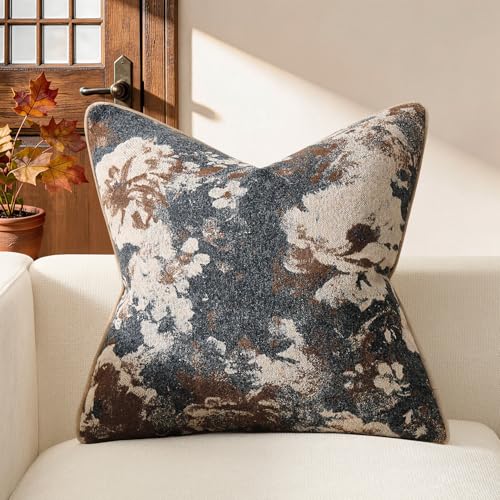 Kevin Textile Neutral Vintage Floral 18x18 Inch Pillow Cover 1 Pack, Brown | Soft Neutral Retro Flowers Embroidered Texture Lumbar Pillow Cover Accent Decorative Pillowcase for Couch Sofa Chair Bed - color: Floral Brown, size: 18" x 18" (Pack of 1)