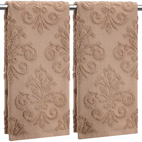 SmoothNovelty 2 Pcs Brown Hand Towels for Bathroom 100% Cotton Floral Jacquard Hand Towels Vintage Absorbent Decorative Weave Bath Decor Washcloth Bathroom Decor Gift, 13.7 x 29.5 Inch - color: Brown, style: Floral
